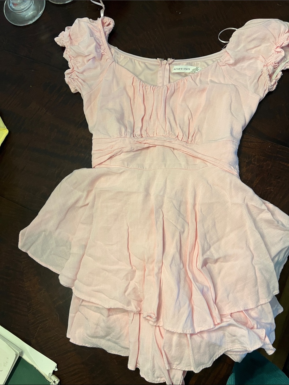Altar'd State Pale Pink Ruffled Peplum Kids Dress